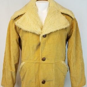 Vintage Corduroy Coat Lined Sherpa Trim Barn Coat